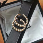 Gucci Leather belt with pearl Double G dupe GG019