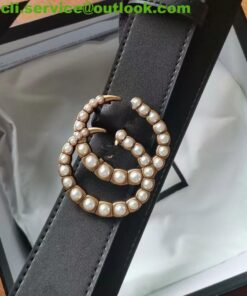 Gucci Leather belt with pearl Double G dupe GG019