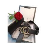 Gucci Leather belt with pearl Double G dupe GG019