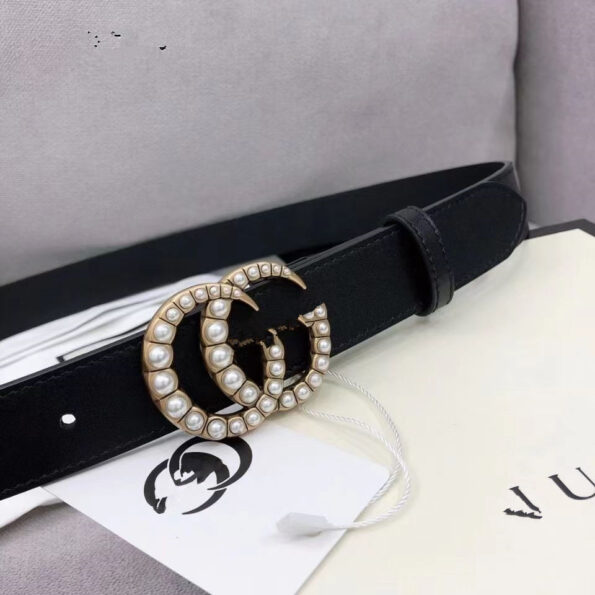 Gucci Leather belt with pearl Double G dupe GG019