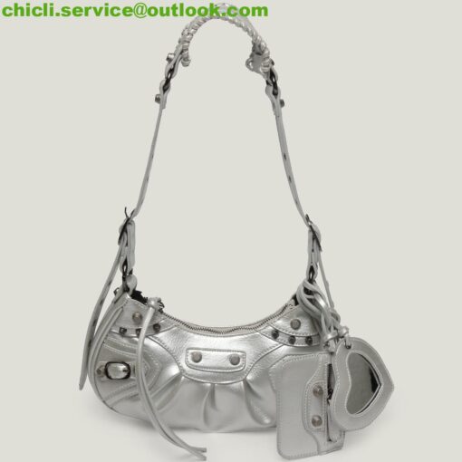 Balenciaga Dupe WOMEN’S LE CAGOLE XS SHOULDER BAG METALLIZED IN SILVER Bag BA005