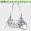 Balenciaga Dupe WOMEN’S LE CAGOLE XS SHOULDER BAG METALLIZED IN SILVER Bag BA005