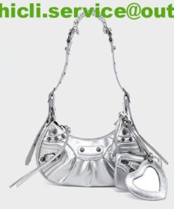 Balenciaga Dupe WOMEN’S LE CAGOLE XS SHOULDER BAG METALLIZED IN SILVER Bag BA005